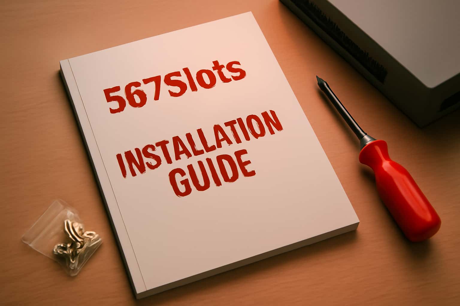 A professional informational scene depicting the 567Slots Installation Guide with the text prominently displayed.