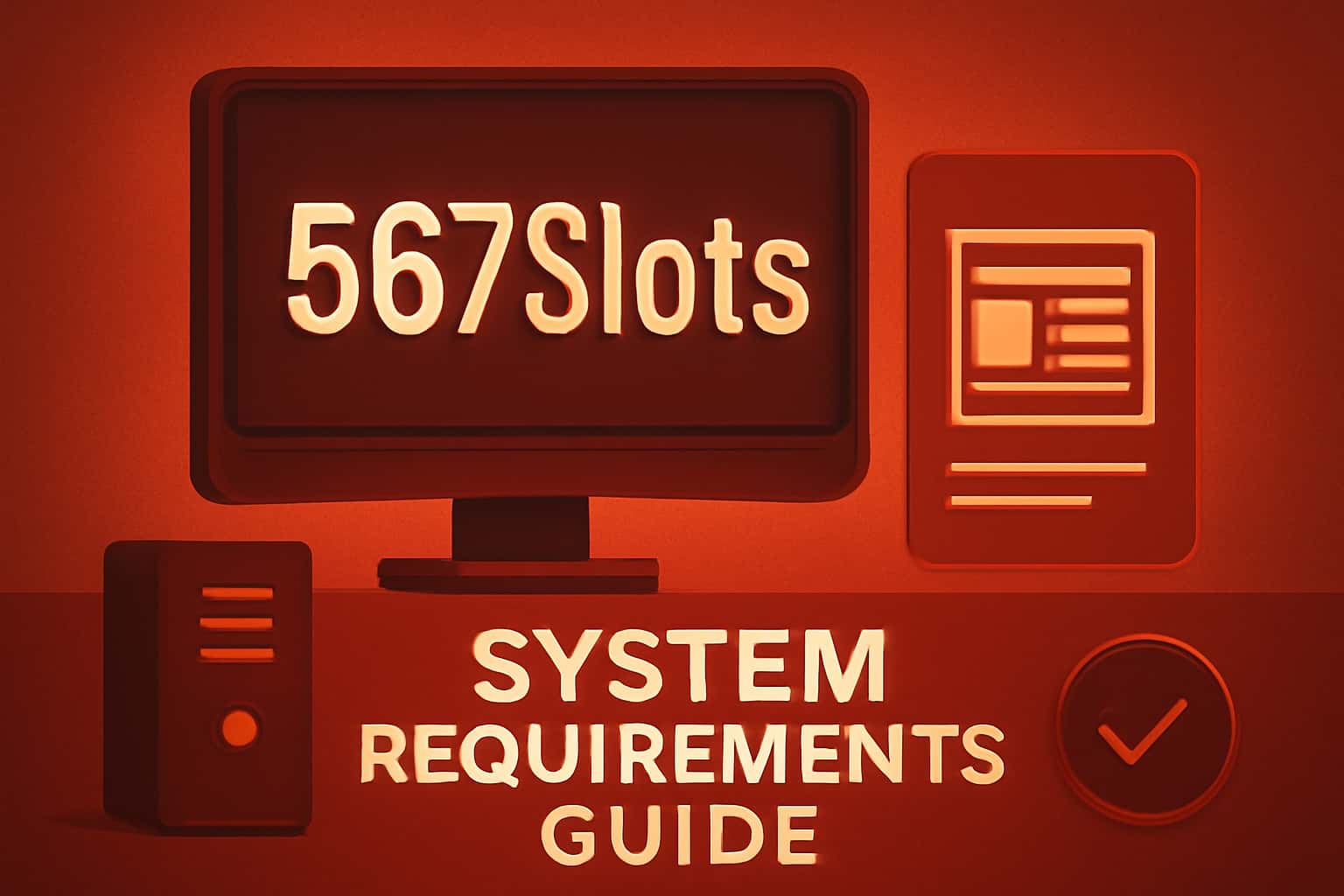 Informational scene highlighting the system requirements of 567Slots.