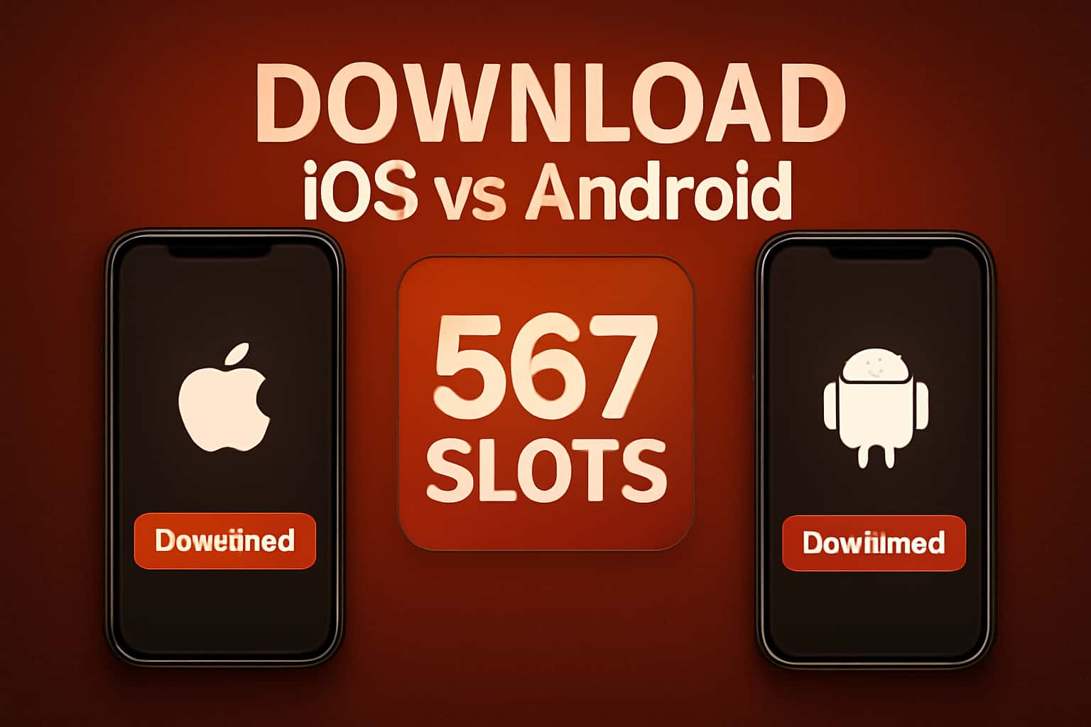 Informational scene about downloading 567Slots on iOS and Android.